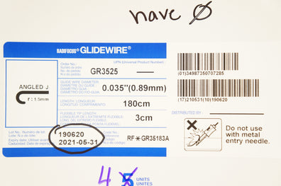 Terumo GR3525 Radifocus Glidewire, Angled J R 0.035inchx 3cm x 180cm-Box of 4(x)